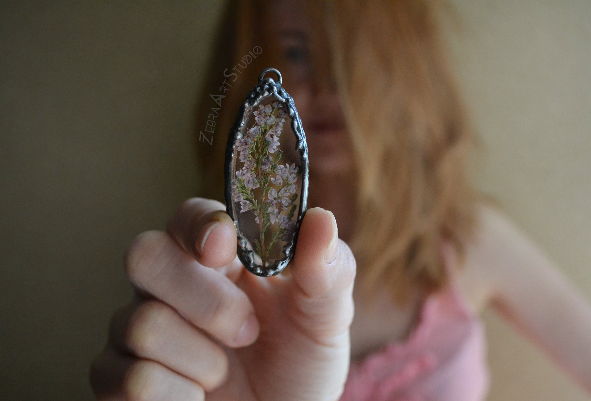 Heather pendant, Pressed heather jewelry
