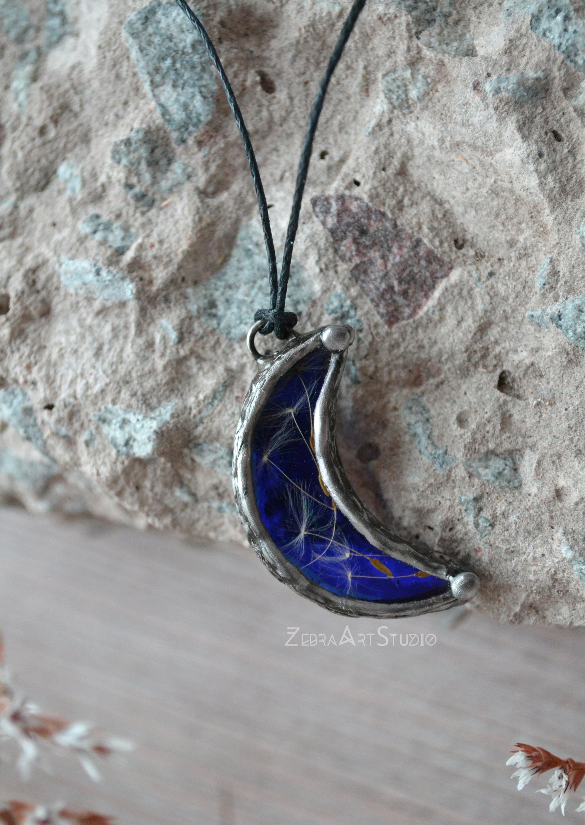 Moon necklace, Real Dandelion necklace