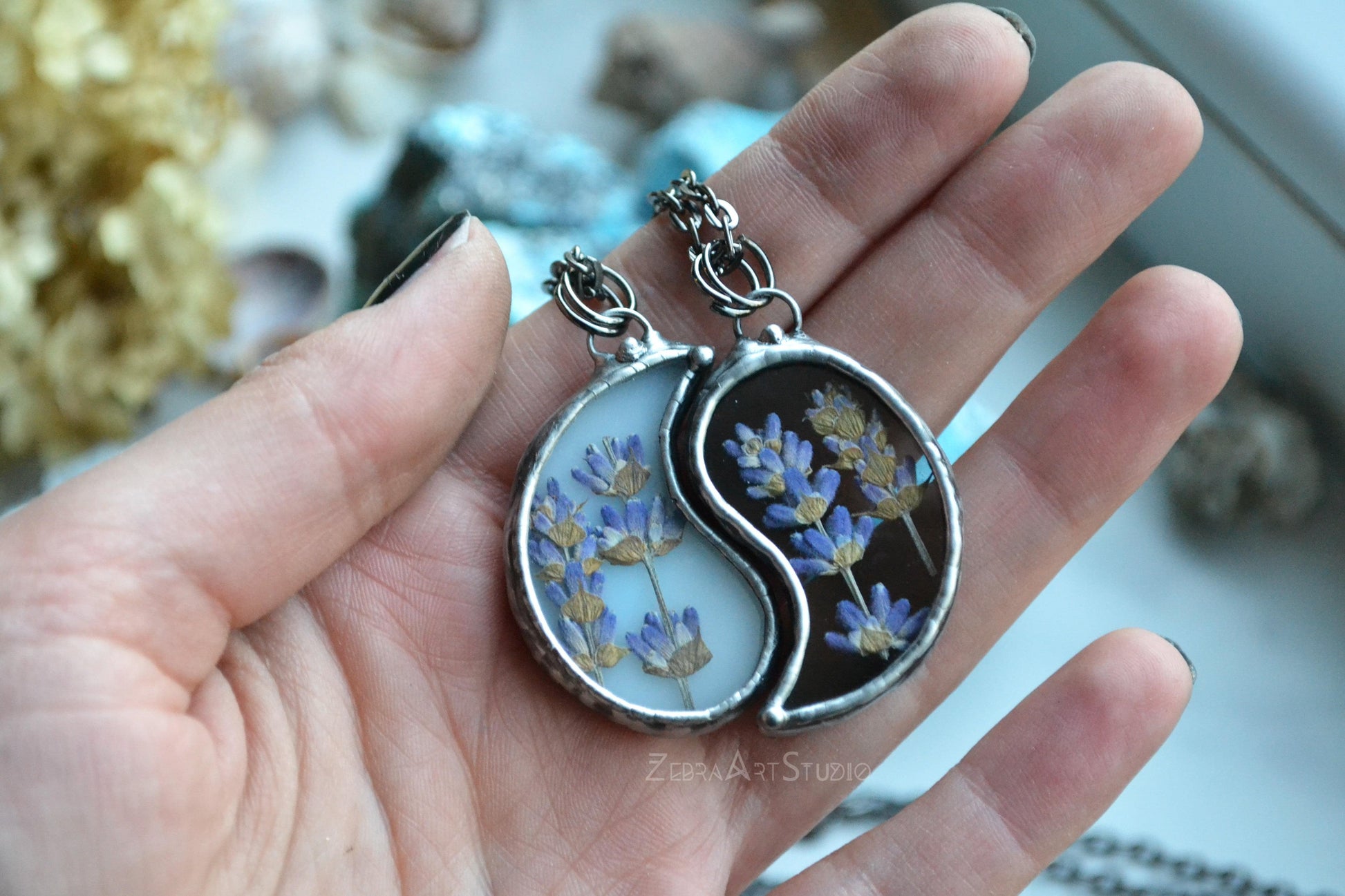 Best friend necklaces, Yin yang necklace, Lavender necklace