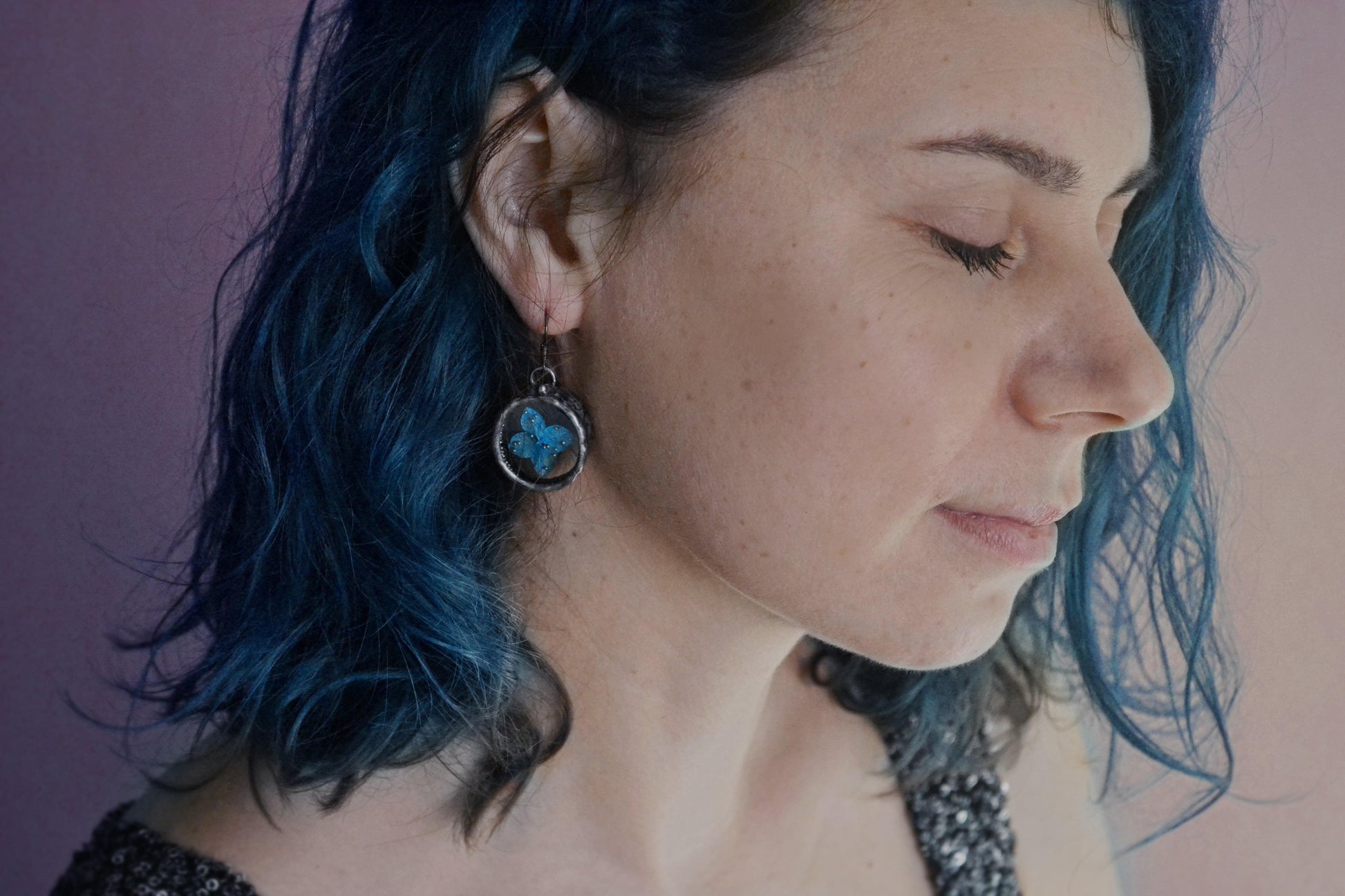 Hydrangea earrings, Blue flower earrings