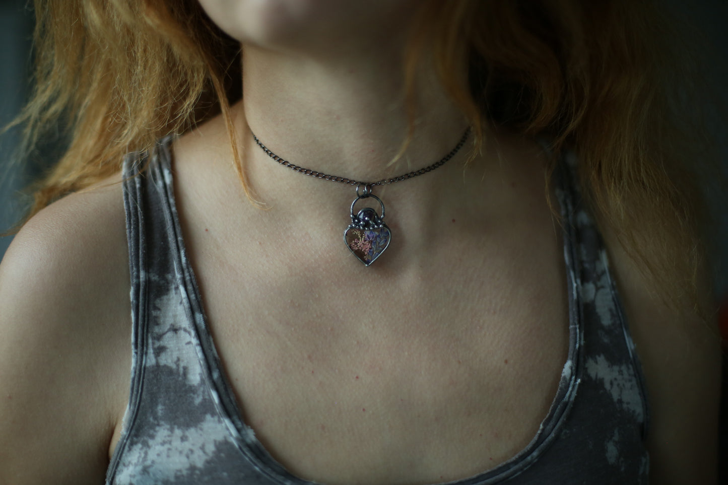 Choker necklace, Baby breath  and lavender flower jewelry