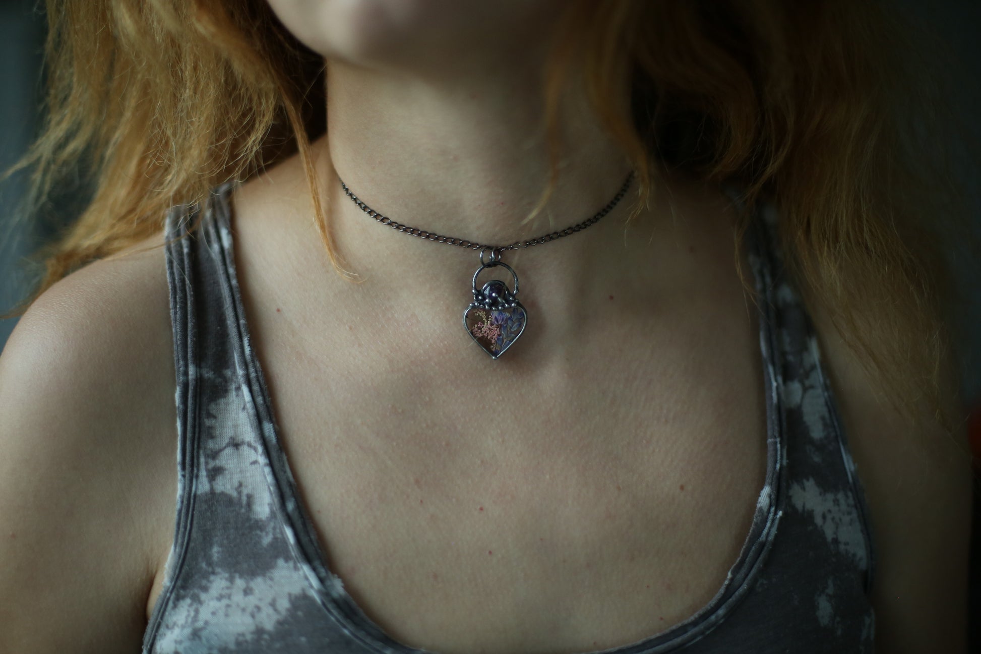 Choker necklace, Baby breath  and lavender flower jewelry