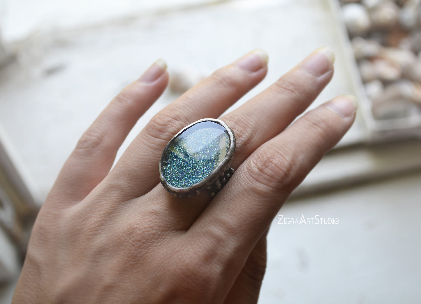 Shaker ring, Mirror jewelry, Adjustable ring