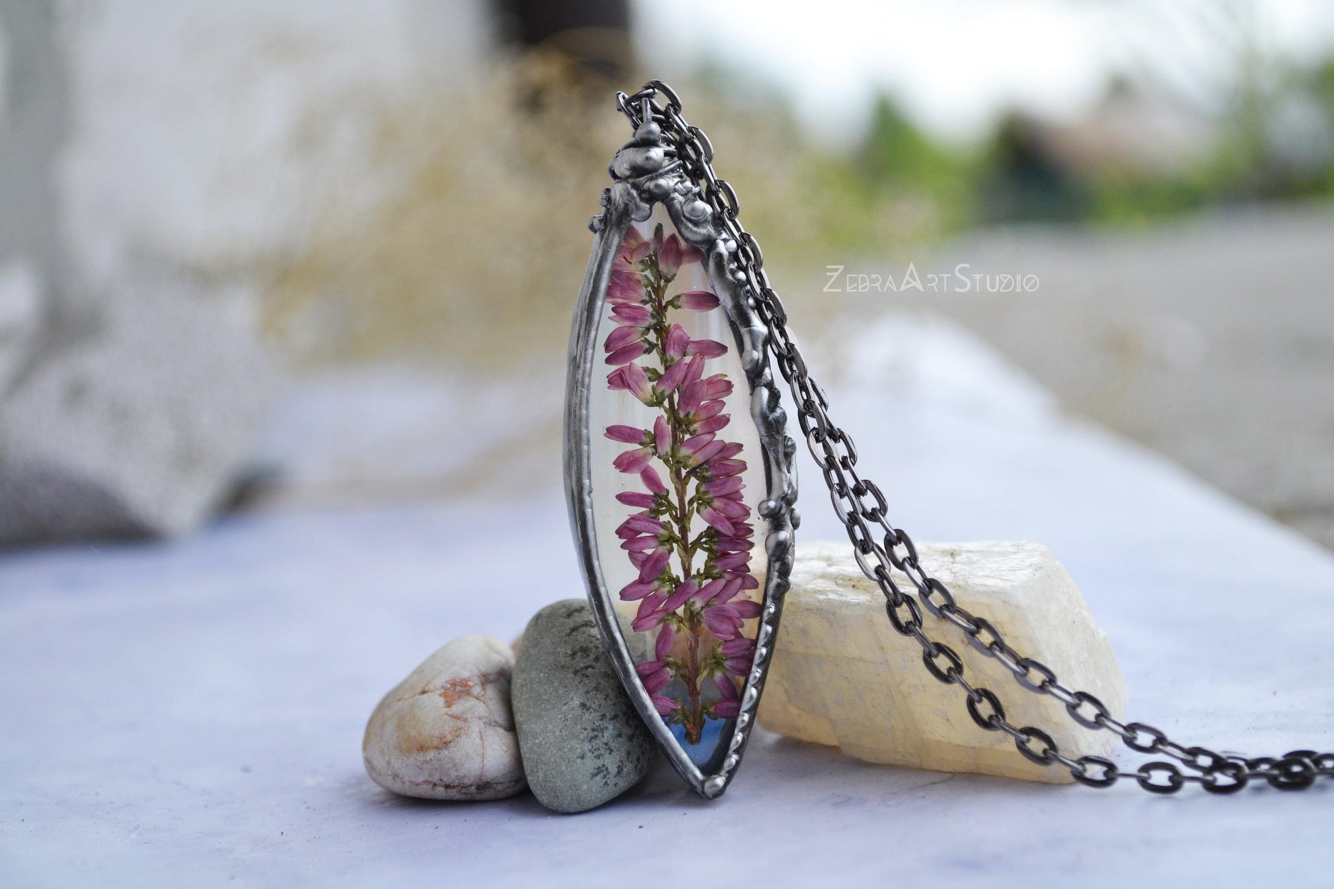 Iridescent Heather necklace, Heather jewelry