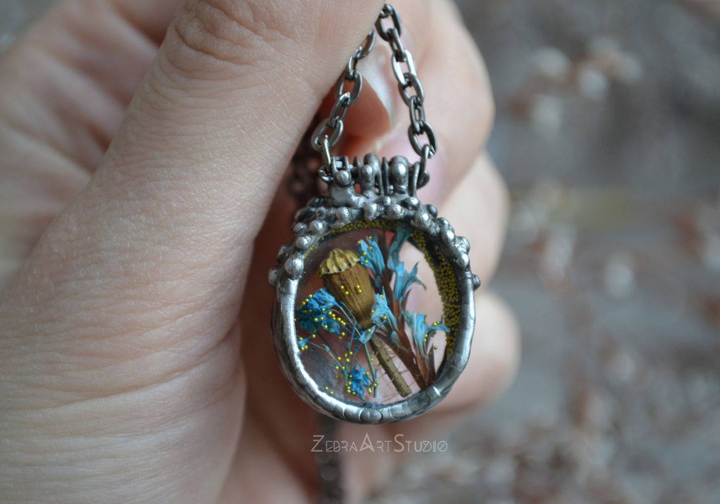 Poppy necklace, Flower necklace