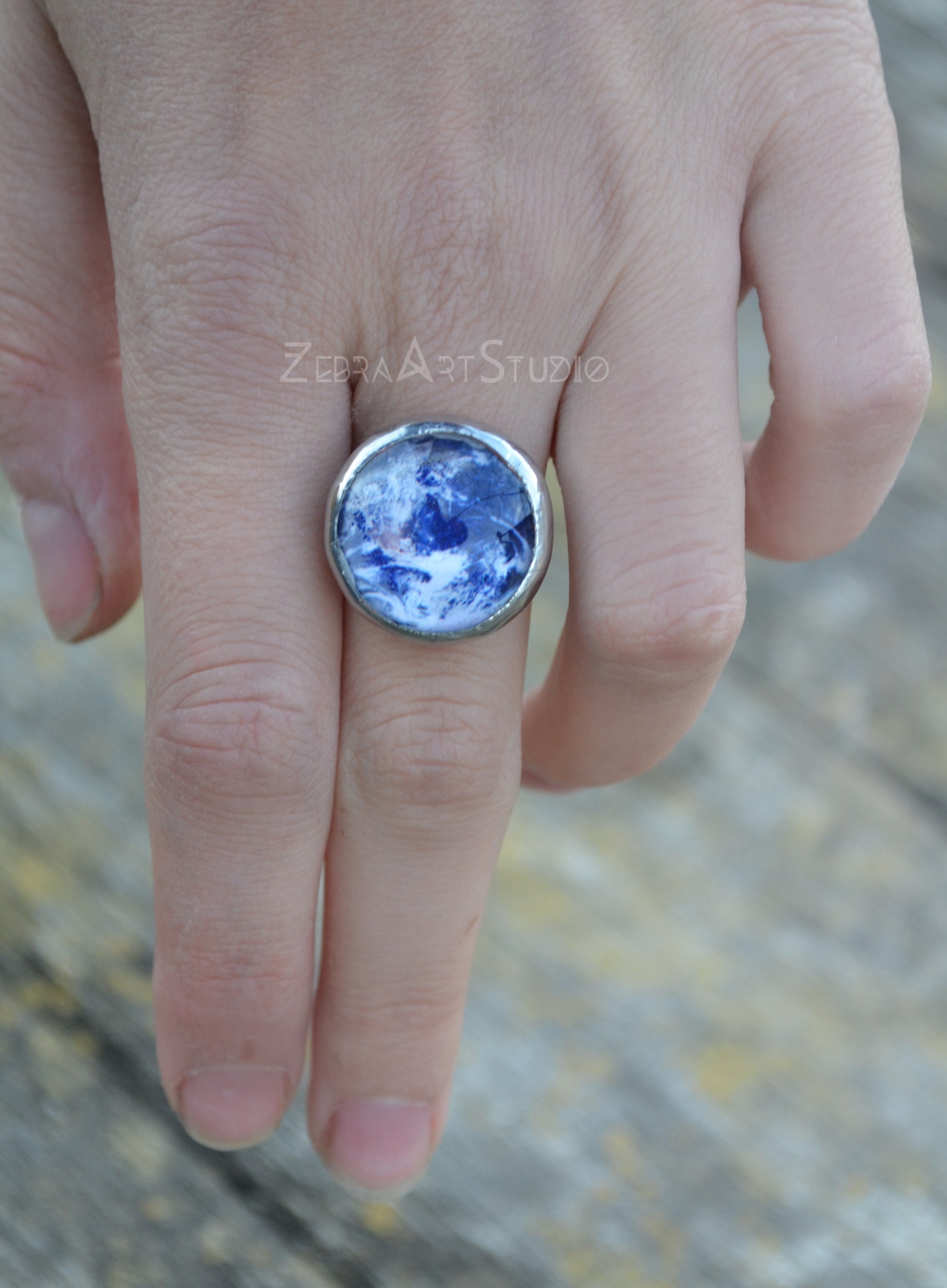 Earth ring, , Stained glass adjustable ring