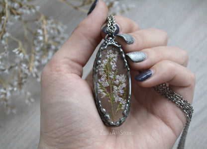 Heather pendant, Pressed heather jewelry
