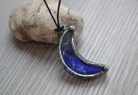 Moon necklace, Real Dandelion necklace