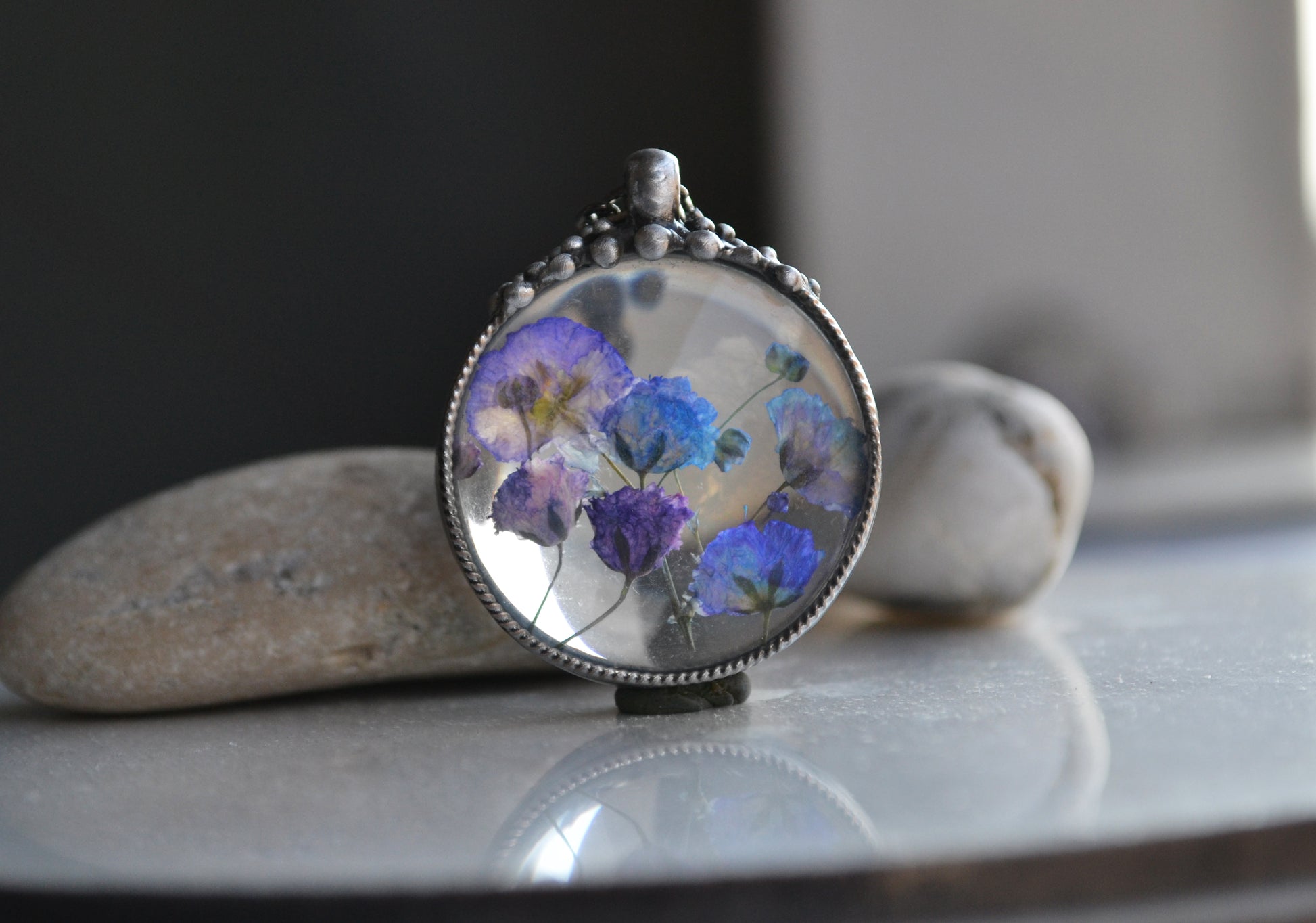 Terrarium pendant, Real Flower necklace