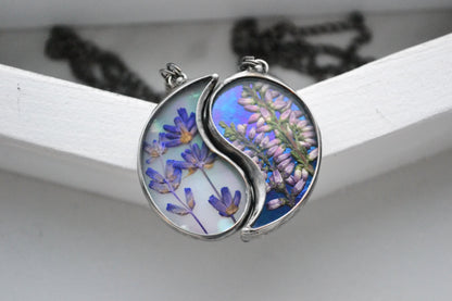 Best friend necklaces, Lavender and heather pendants