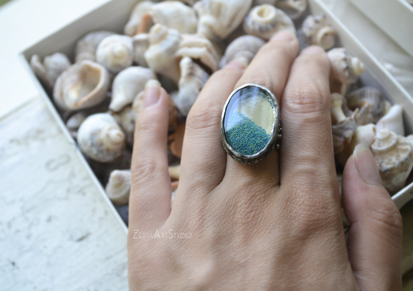 Shaker ring, Mirror jewelry, Adjustable ring