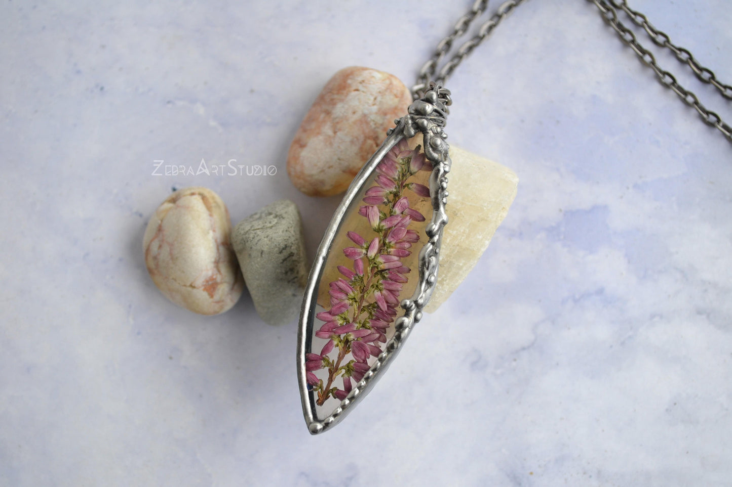 Iridescent Heather necklace, Heather jewelry