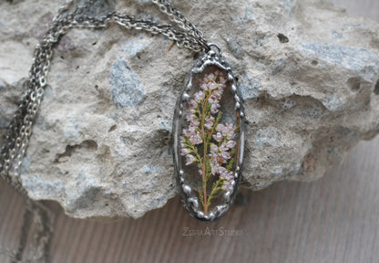 Heather pendant, Pressed heather jewelry