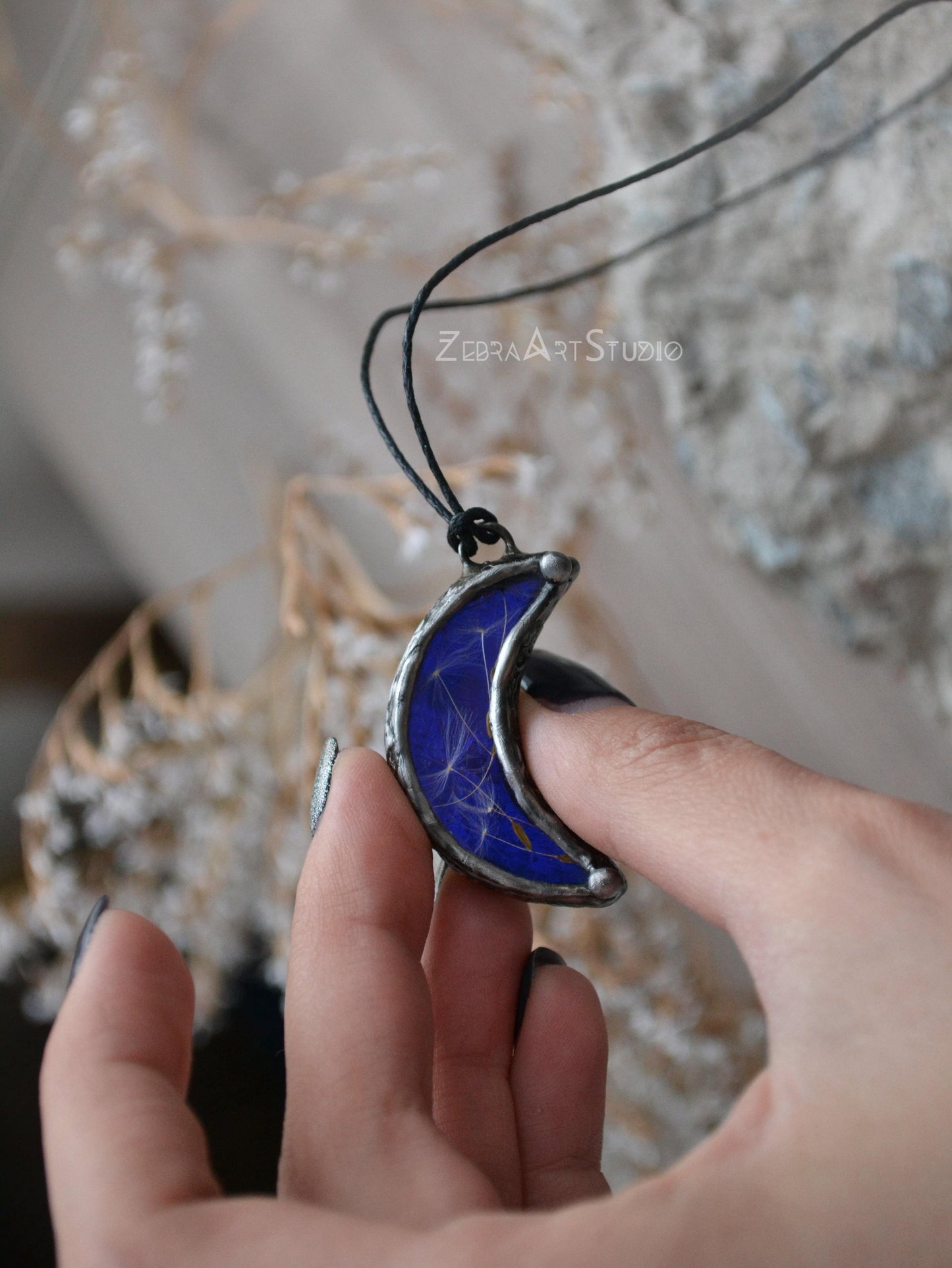 Moon necklace, Real Dandelion necklace