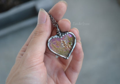 Real moss necklace, Dried Heather Flower Necklace