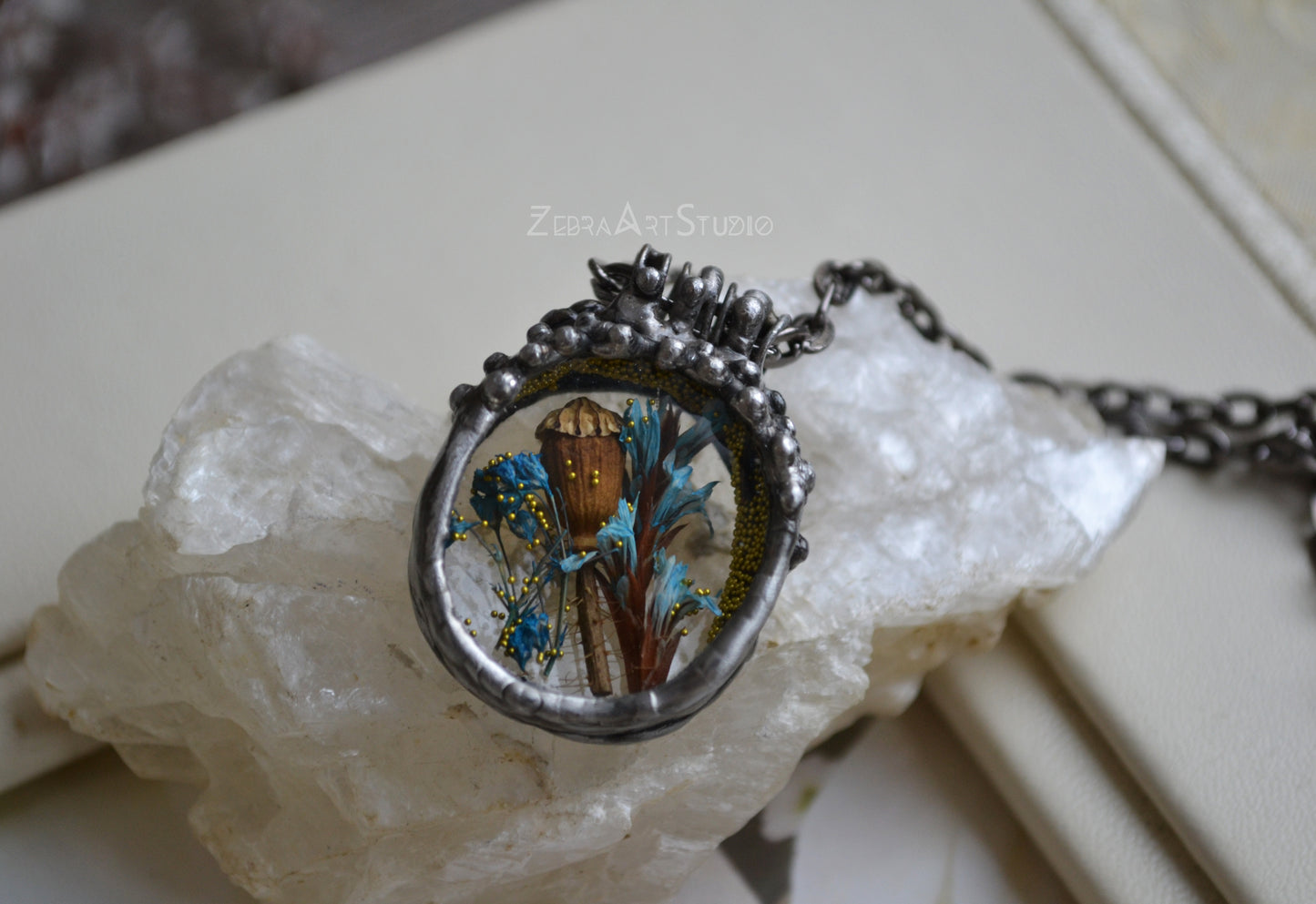 Poppy necklace, Flower necklace