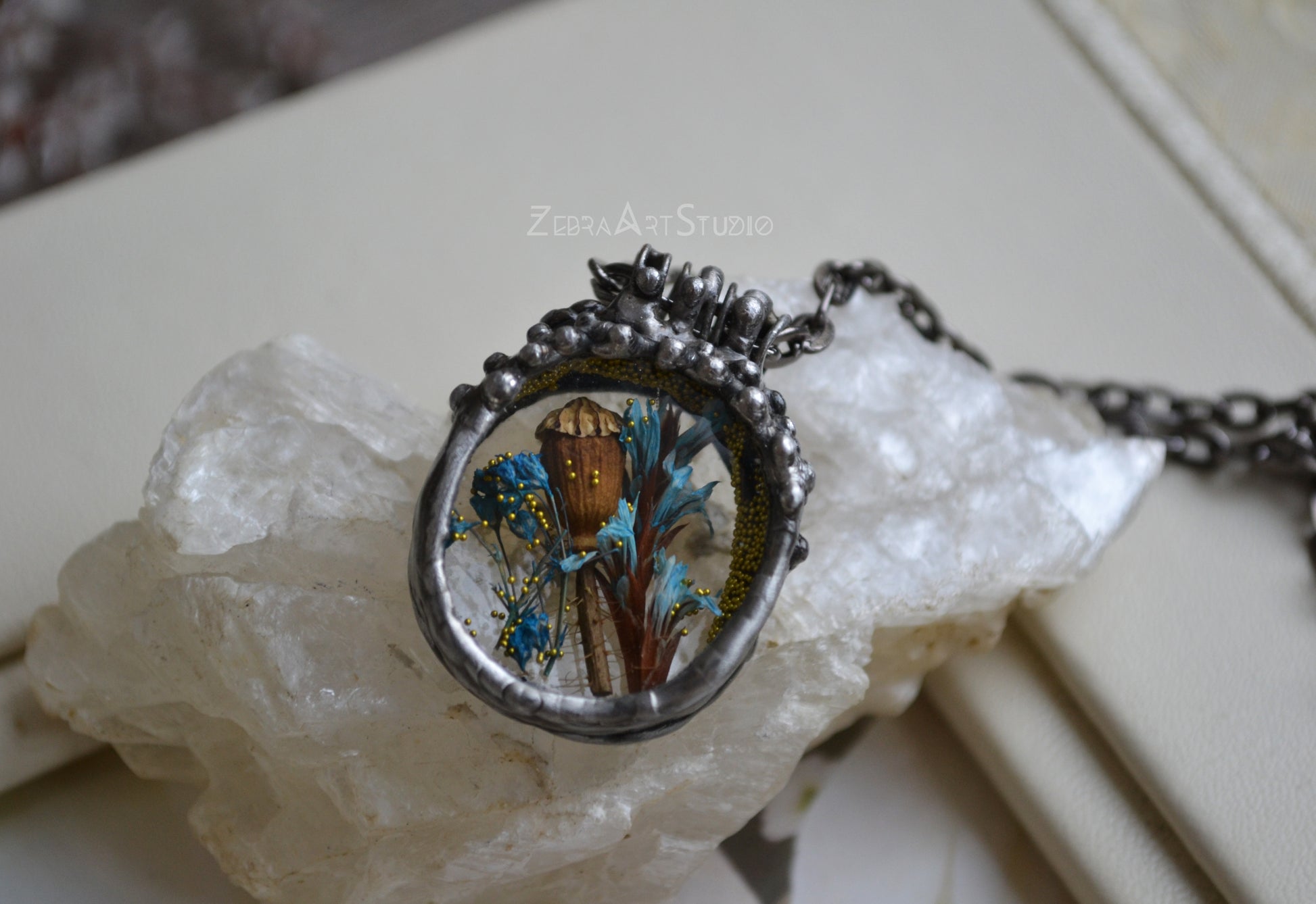 Poppy necklace, Flower necklace