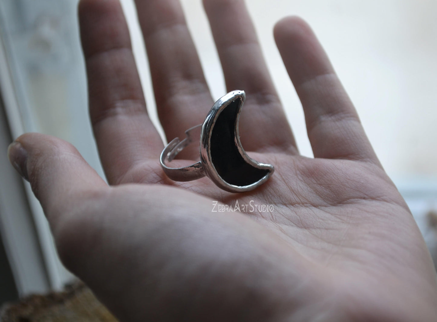 Moon Ring, Black moon ring, Half Moon Ring, Adjustable ring