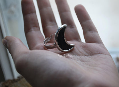 Moon Ring, Black moon ring, Half Moon Ring, Adjustable ring