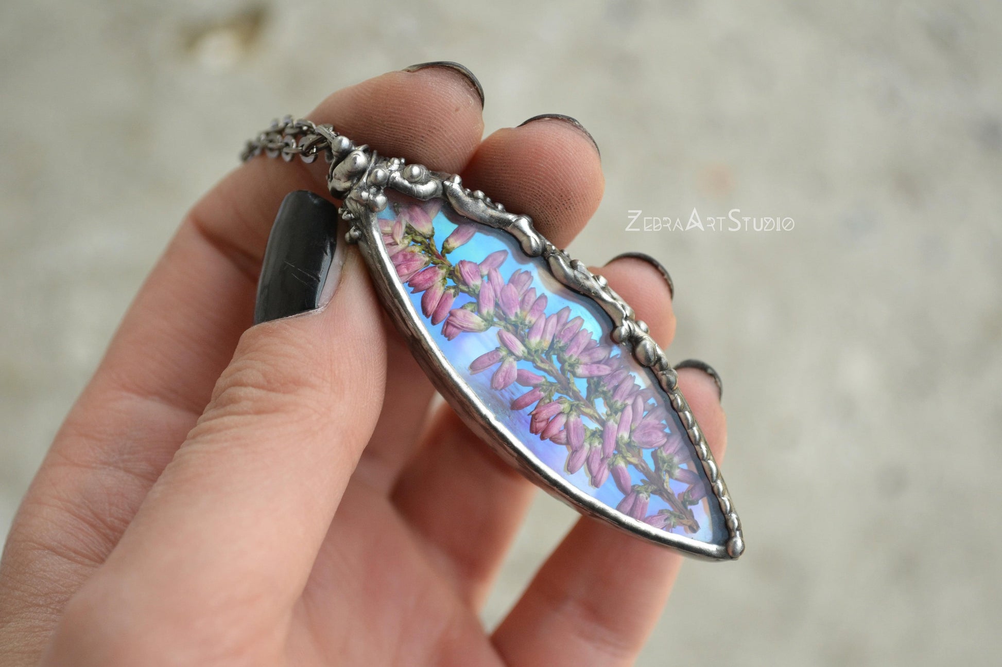 Iridescent Heather necklace, Heather jewelry
