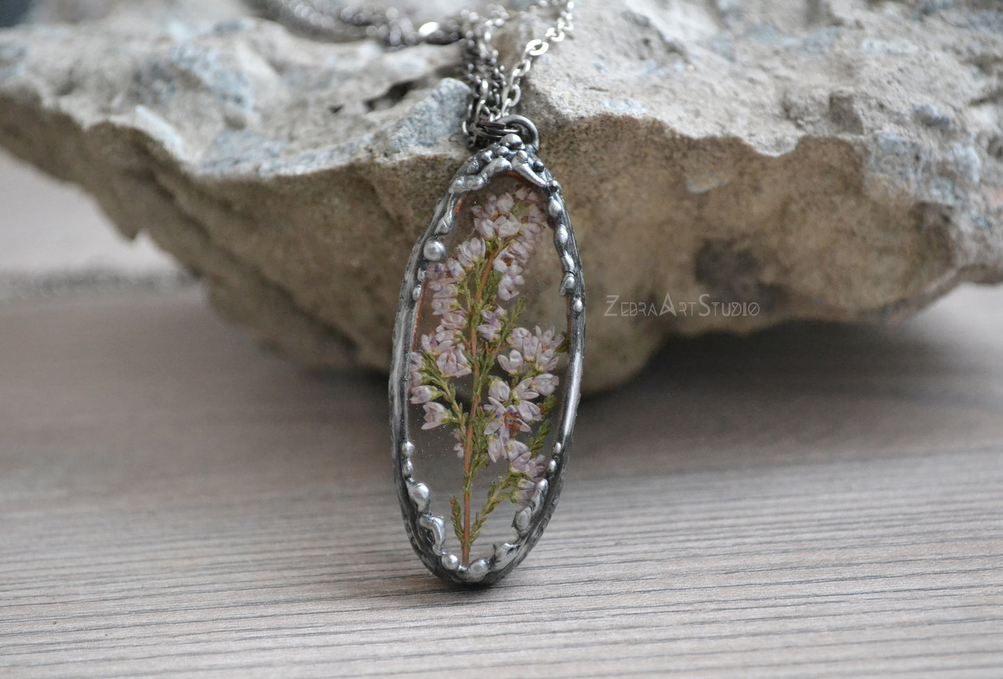 Heather pendant, Pressed heather jewelry