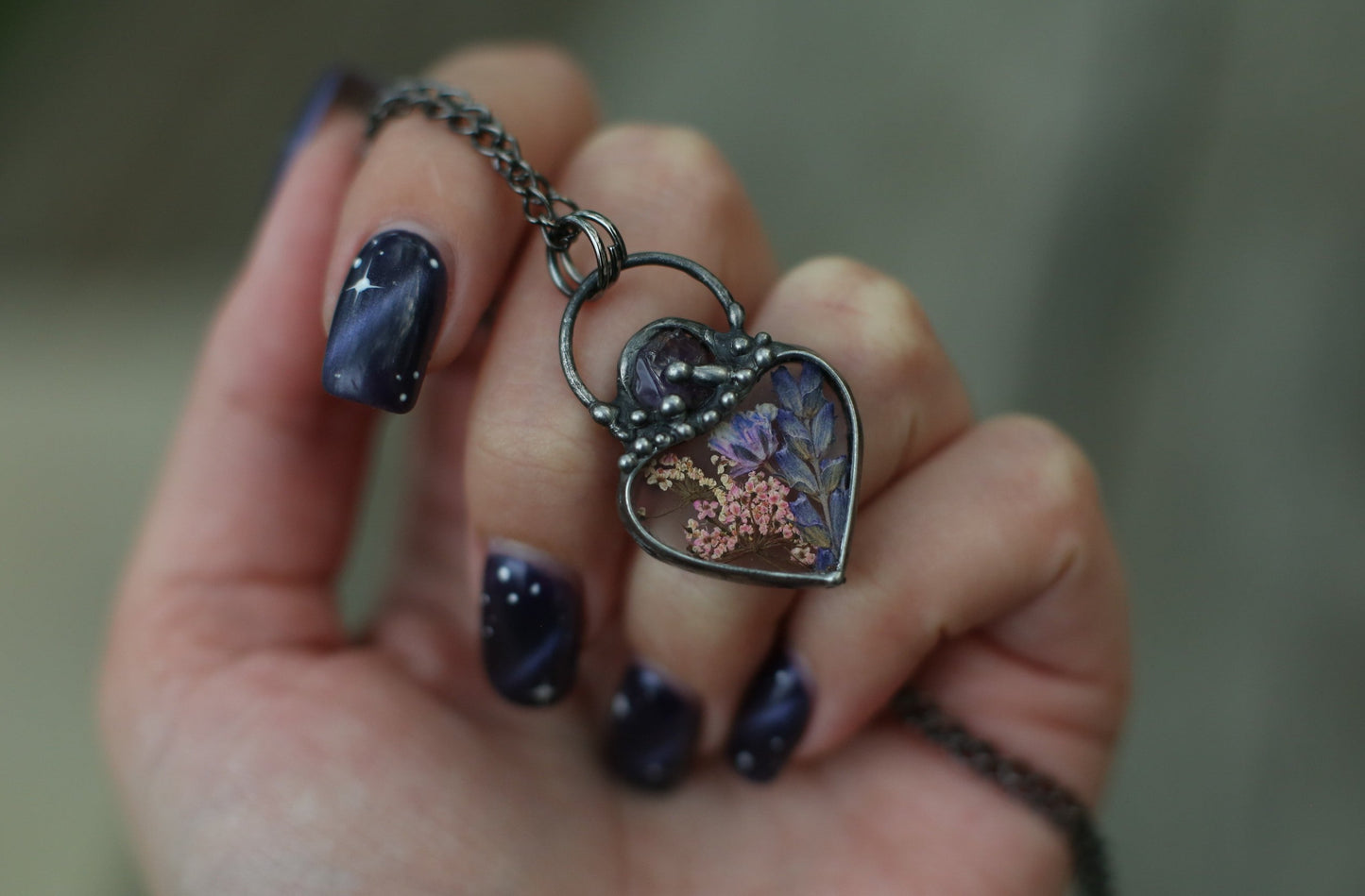 Choker necklace, Baby breath  and lavender flower jewelry