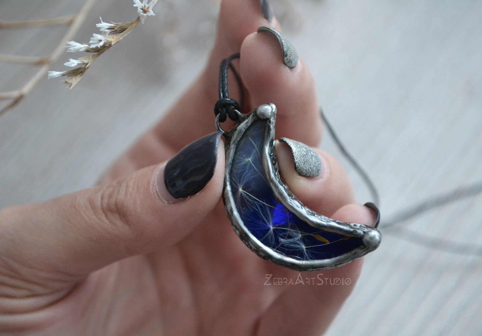 Moon necklace, Real Dandelion necklace