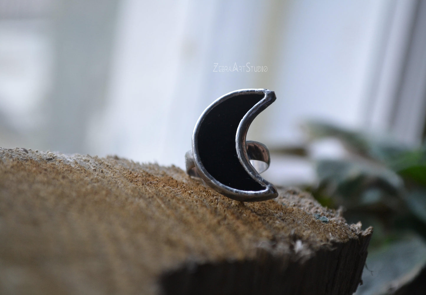 Moon Ring, Black moon ring, Half Moon Ring, Adjustable ring