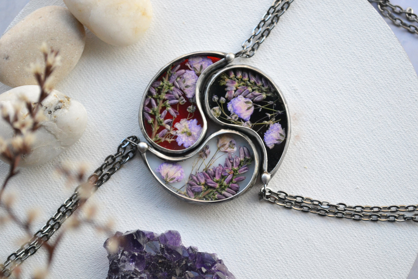 Set of 3 pendants, Yin Yang best friend necklace