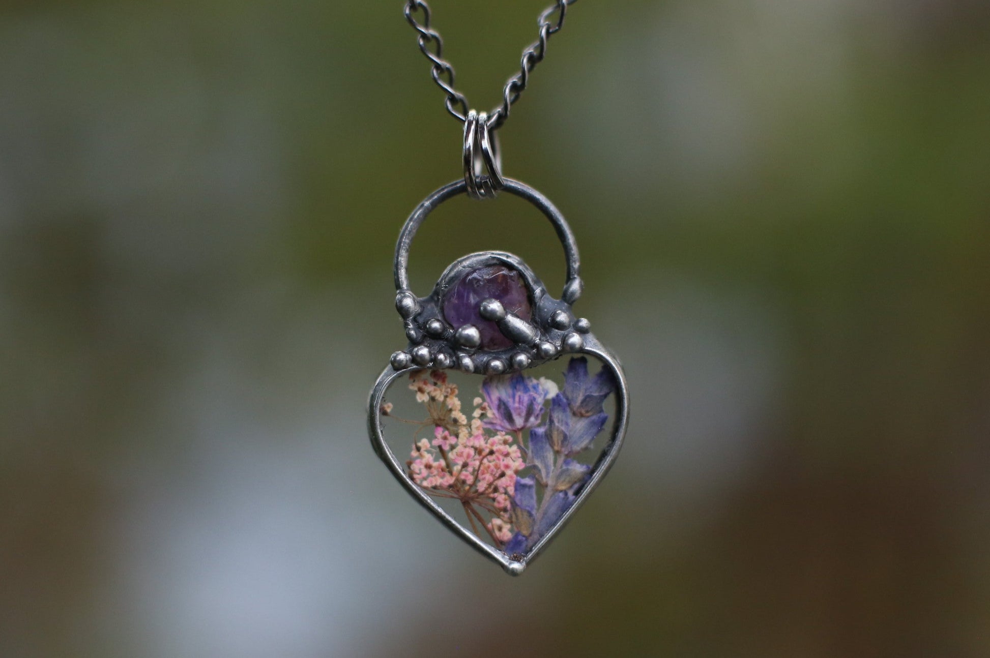 Choker necklace, Baby breath  and lavender flower jewelry