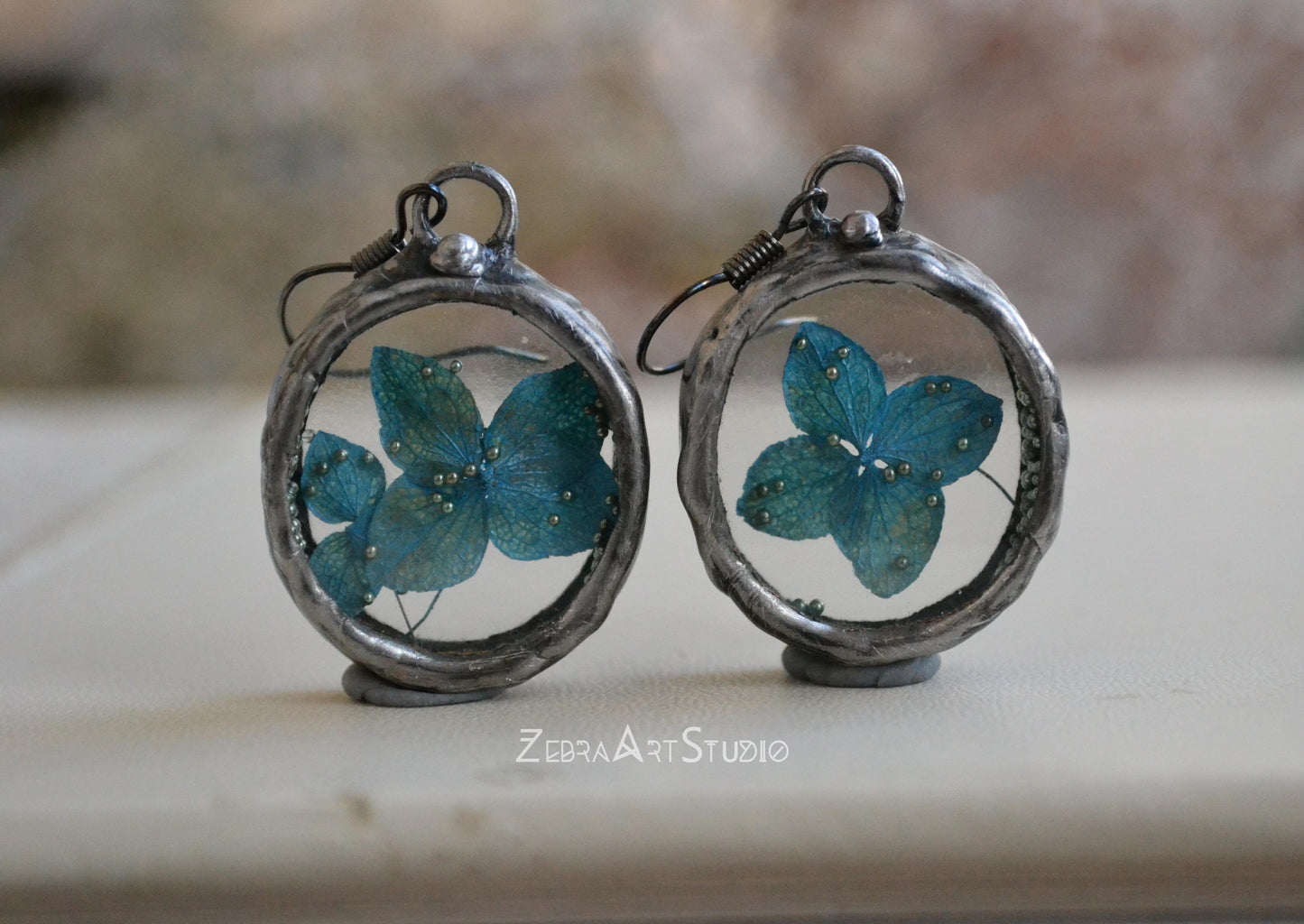 Hydrangea earrings, Blue flower earrings