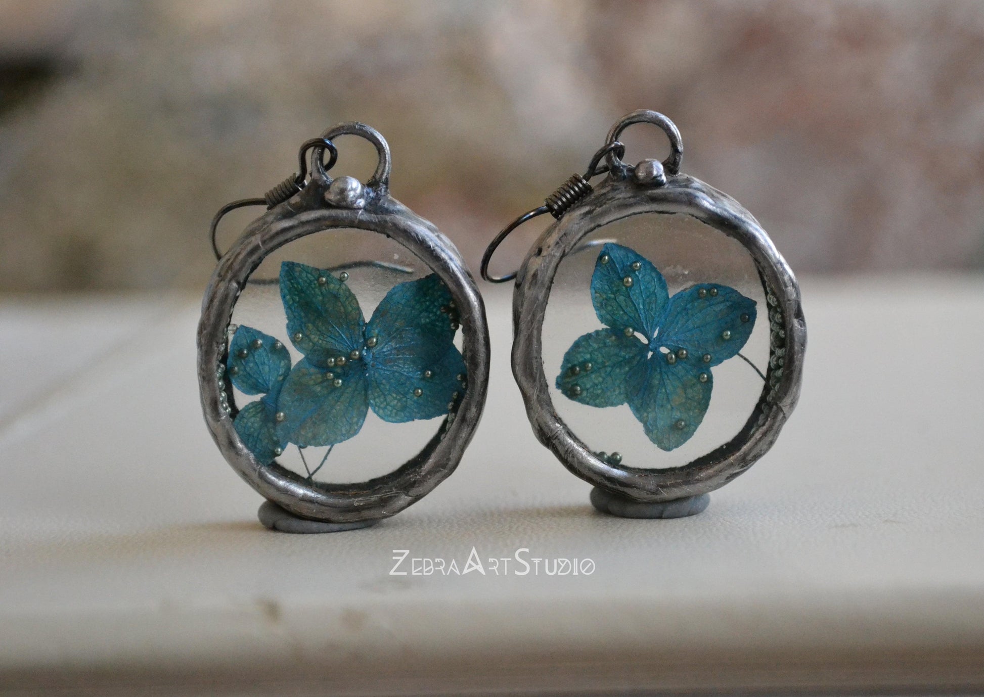 Hydrangea earrings, Blue flower earrings