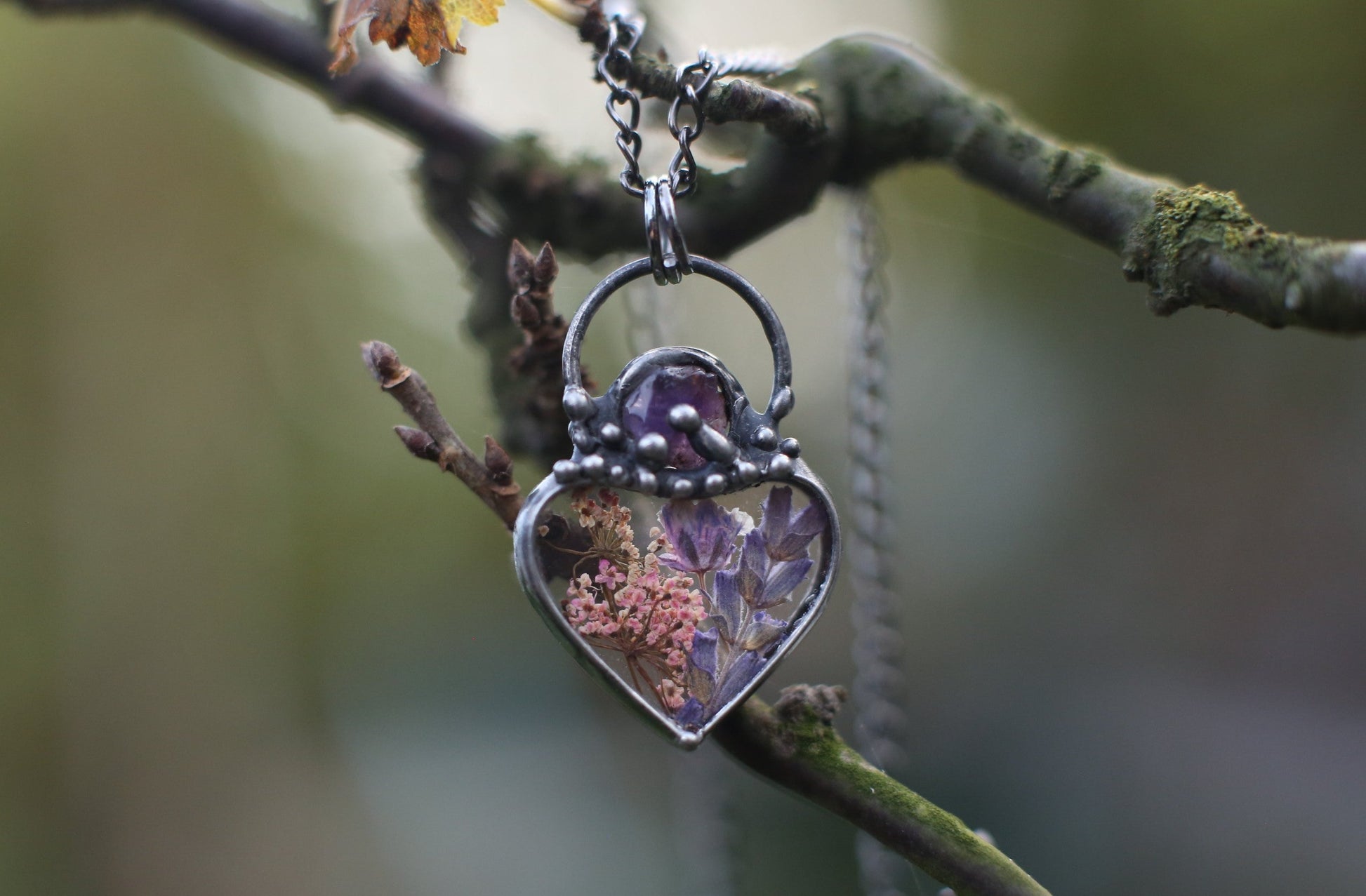 lavender flower jewelry Choker necklace, Baby breath and lavender flower jewelry – Zebra Art Studio jewelry