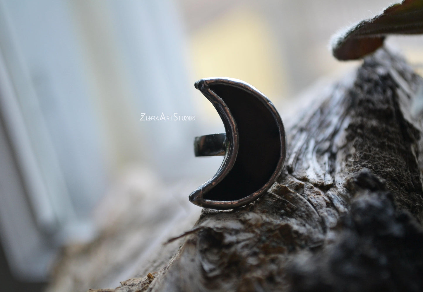 Moon Ring, Black moon ring, Half Moon Ring, Adjustable ring