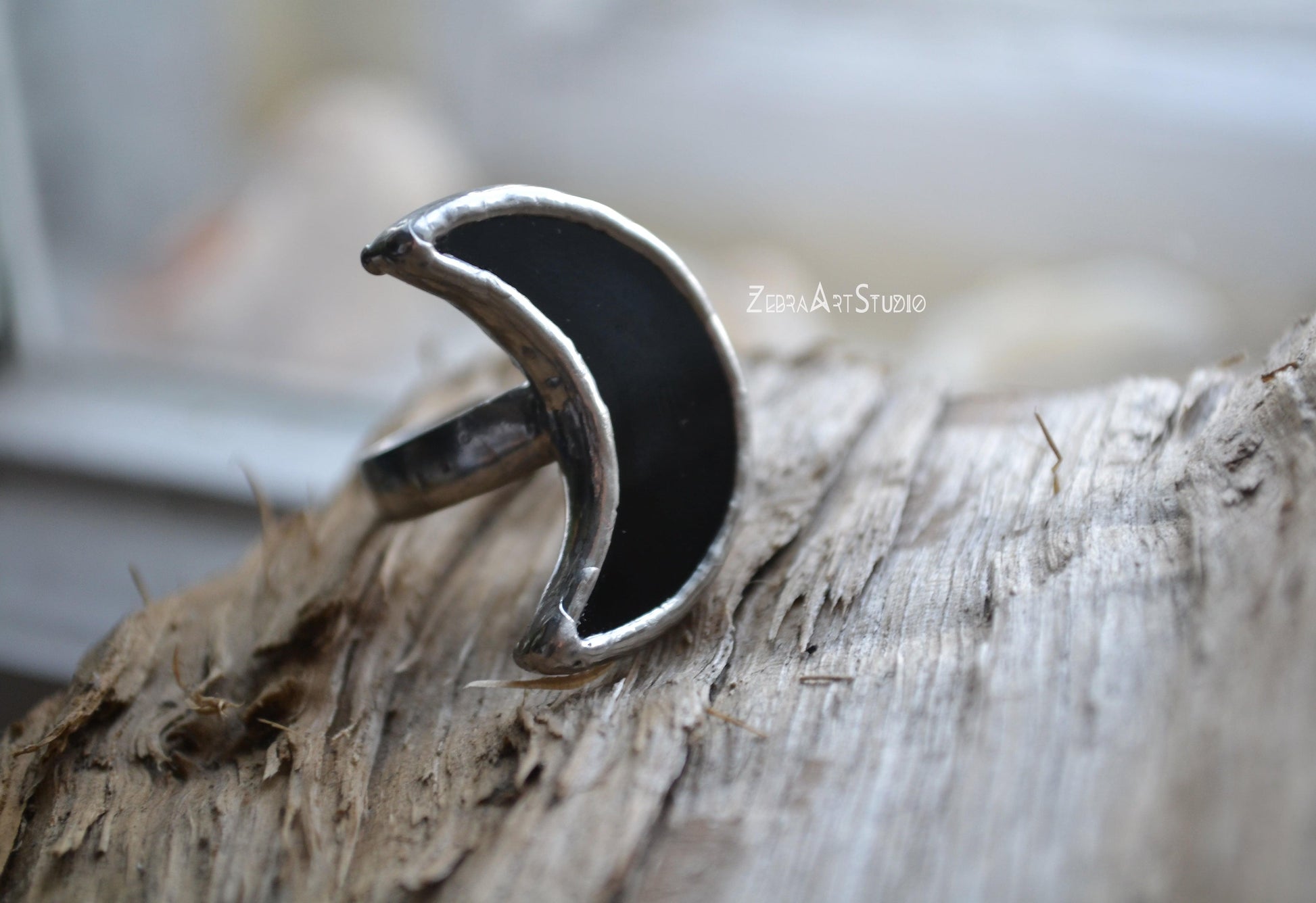 Moon Ring, Black moon ring, Half Moon Ring, Adjustable ring