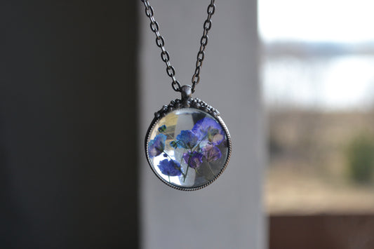 Terrarium pendant, Real Flower necklace