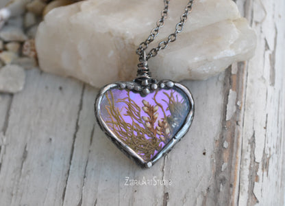 Real moss necklace, Dried Heather Flower Necklace