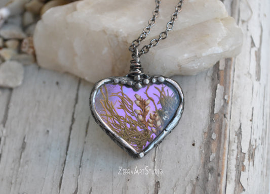 Real moss necklace, Dried Heather Flower Necklace
