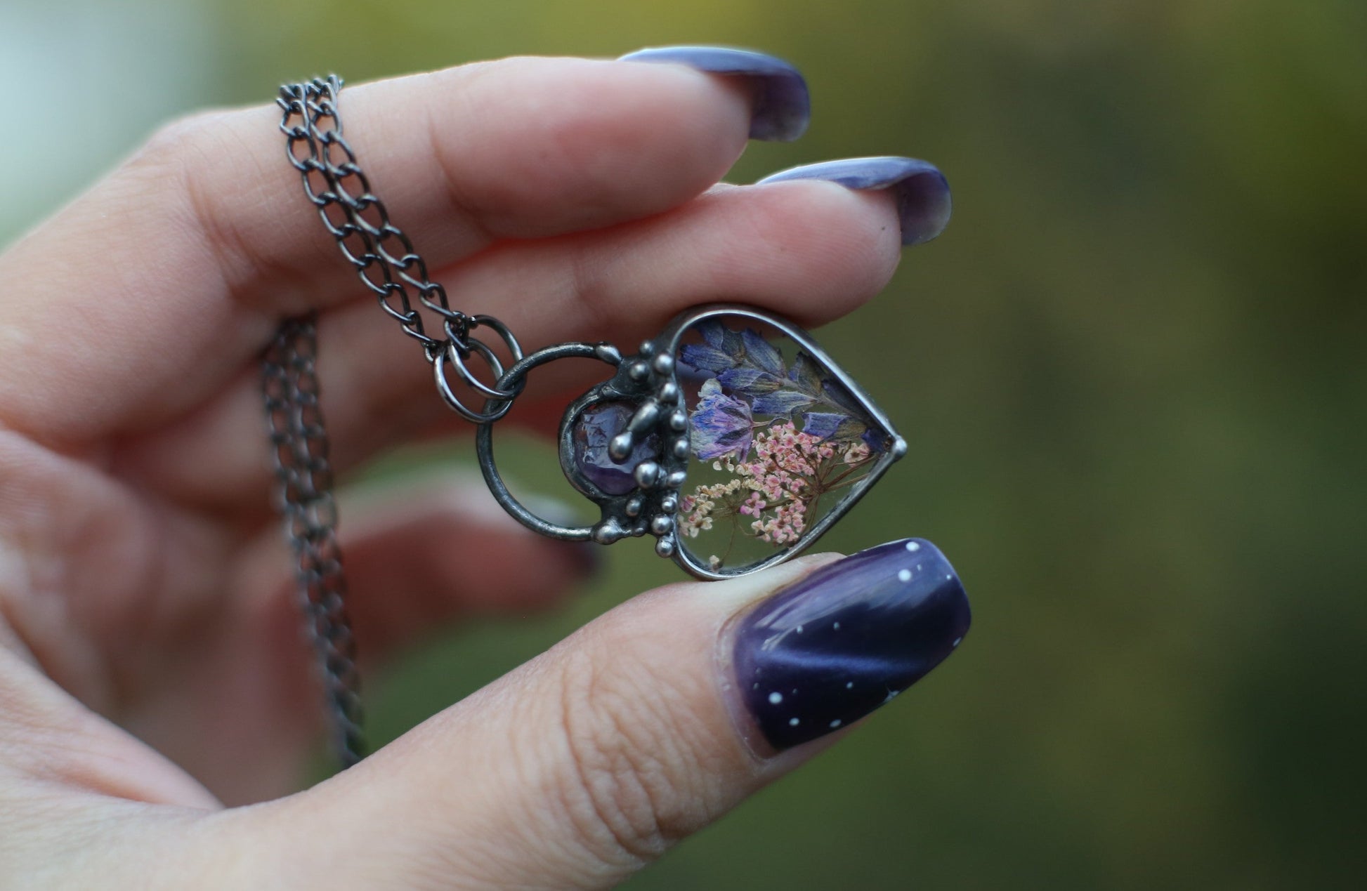 lavender flower jewelry Choker necklace, Baby breath and lavender flower jewelry – Zebra Art Studio jewelry