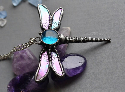 Dragonfly necklace, Glass Dragonfly, Stained glass pendant