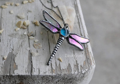 Dragonfly necklace, Glass Dragonfly, Stained glass pendant